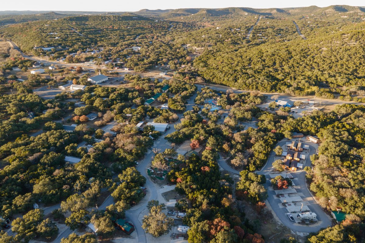 An aerial view of the Yogi Bear's Jellystone Park Camp-Resort: Hill Country in Canyon Lake, TX.