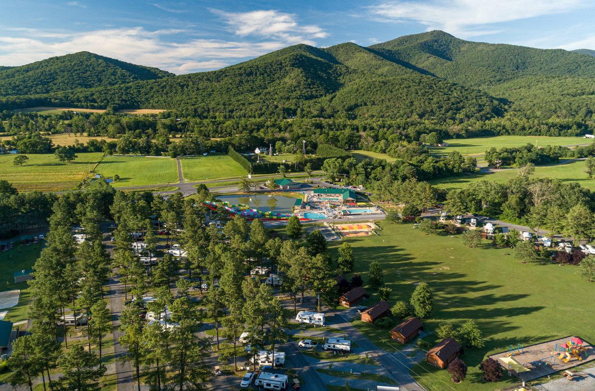 Yogi Bear Luray with campground and mountains in the back