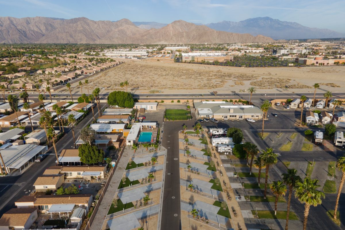 An aerial view of Indian Wells RV Resort in Indio, California. The Palm Springs area is a popular Snowbird destination.
