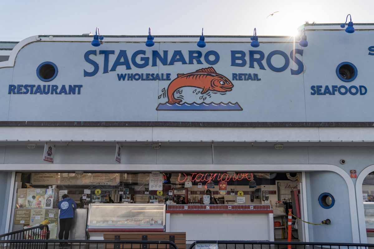Stagnaro Bros fish market and restaurant on the Santa Cruz Wharf in Santa Cruz, California.
