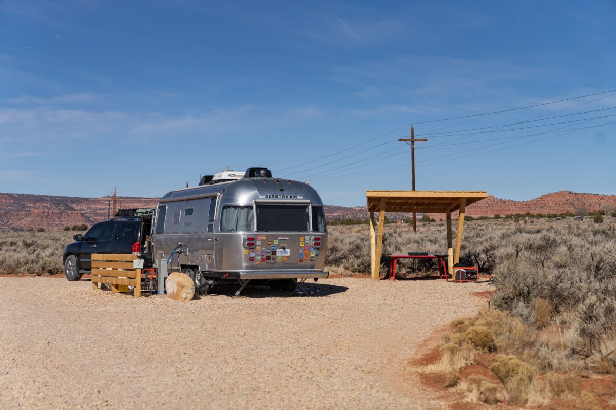 An RV parked at a premiere site at Dark Sky RV Campground in Kanab, Utah.