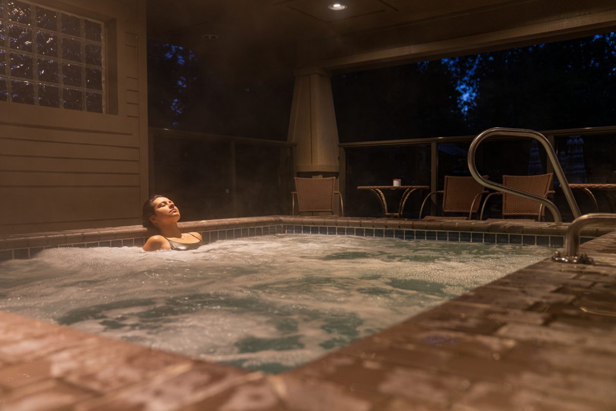 The Crown Villa RV Resort in Bend, Oregon, has plenty of amenities for guests such as their hot tub, available for private reservations.