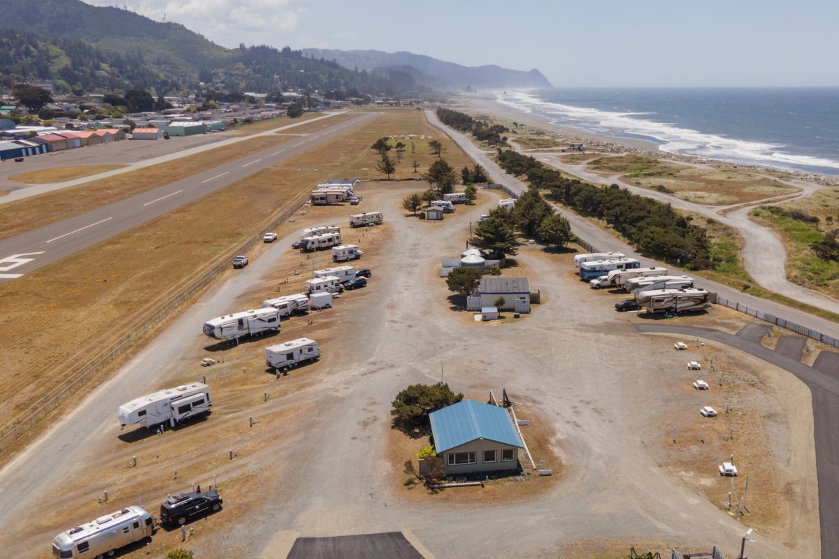 An aerial view of Oceanside RV Park in Gold Beach, Oregon.