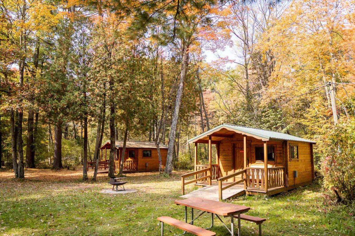 Fall foliage surrounding cabins at White River RV Park & Campground 