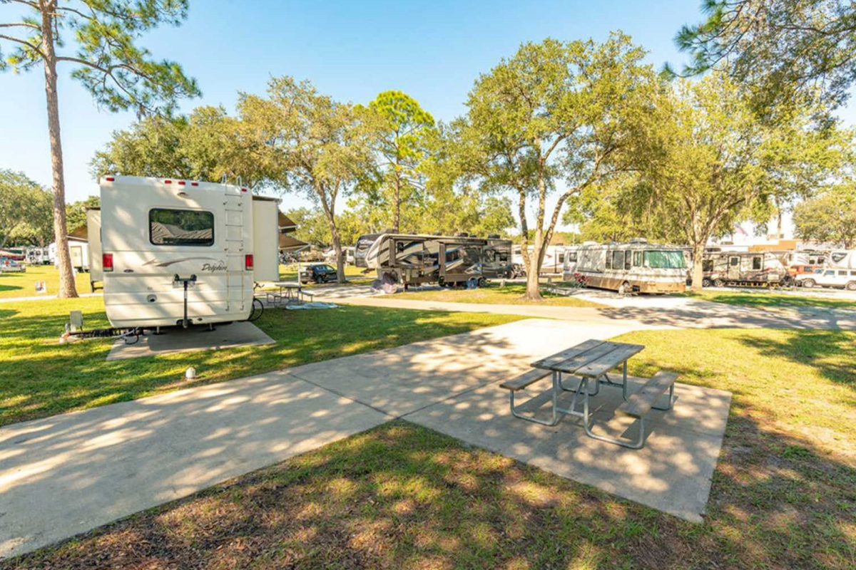 RVs parked at campground near NFL stadiums