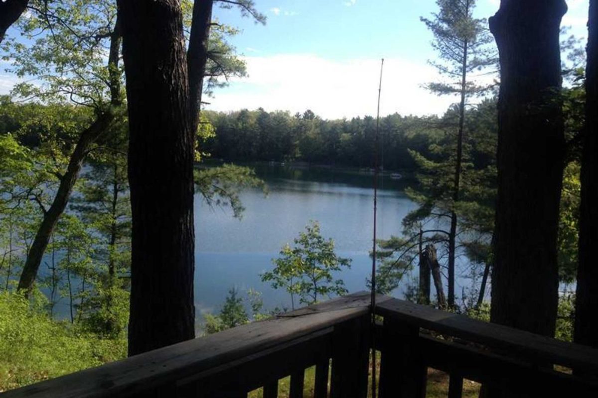lake fall fishing destination view from cabin porch