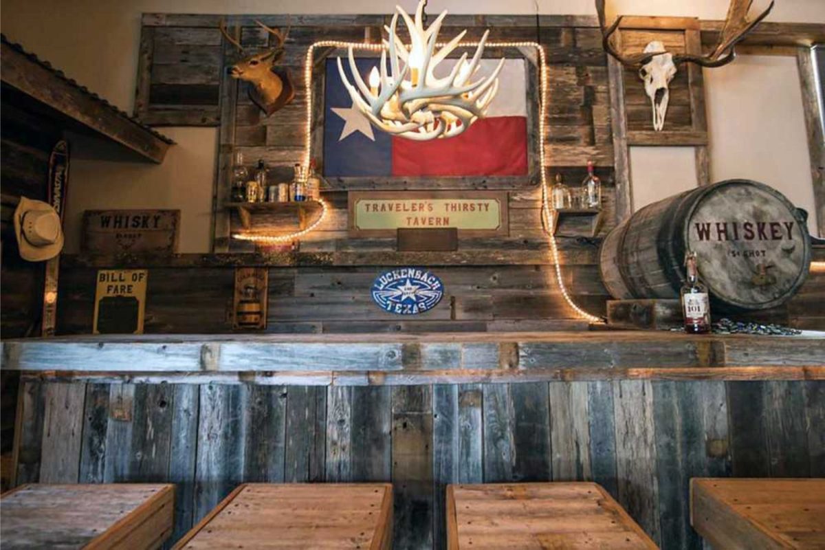 tavern with whiskey keg at campground near San Antonio