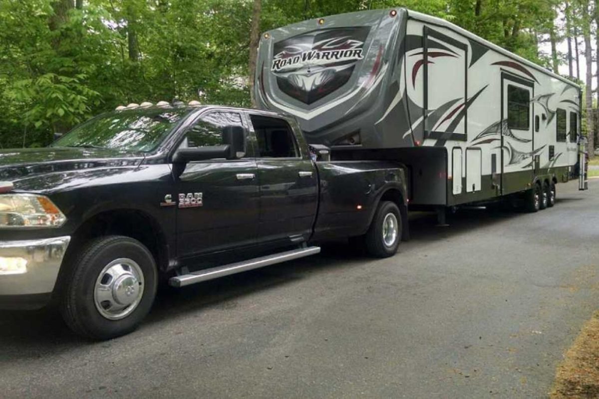 truck with RV hooked up at campground near Raleigh, NC