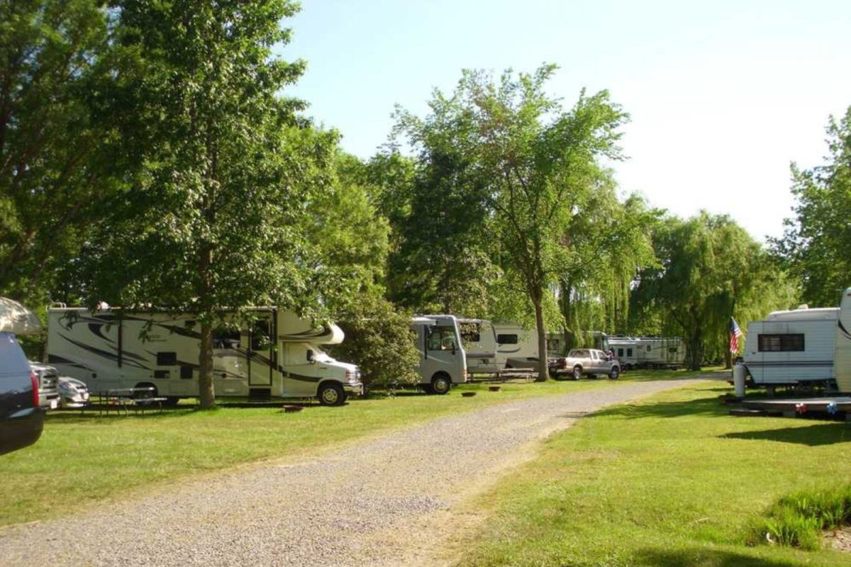 RVs parked at campground by Rochester
