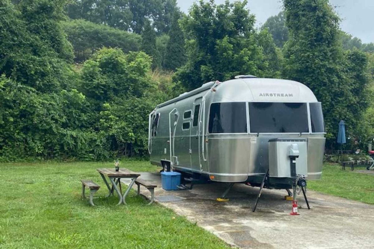 Airstream parked at campground near Asheville