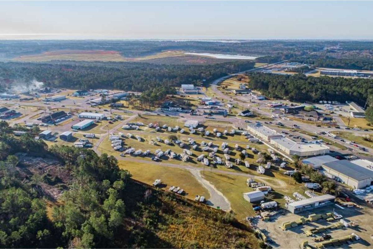 aerial view of RV campground in Wilmington, NC