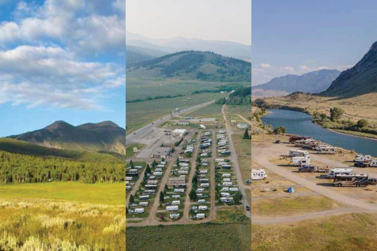 A collage of campgrounds near Yellowstone National Park. 