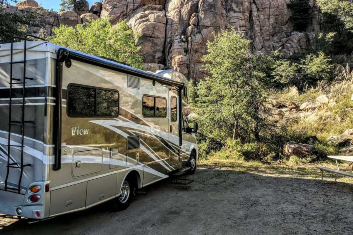 RV parked by canyon
