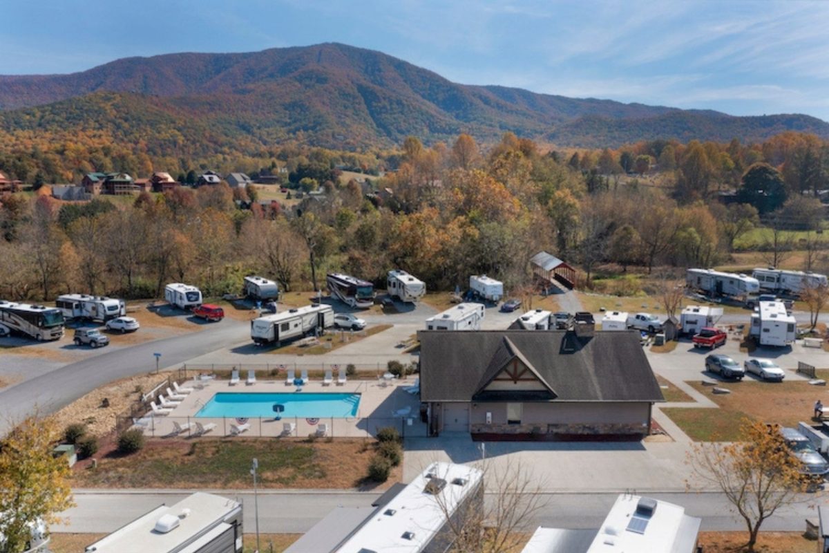 aerial view of Cove Creek RV Resorts campground