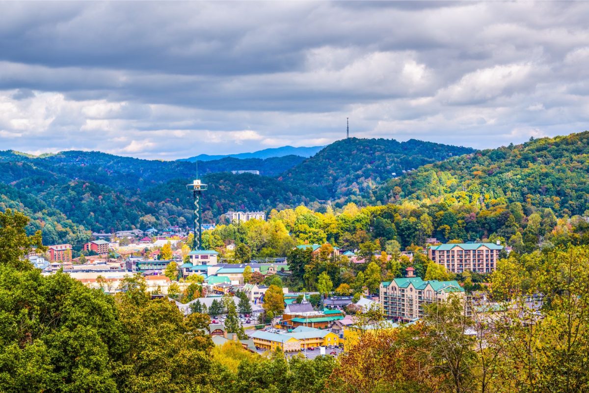 Gatlinburg Tennessee during spring break, view of city among mountains