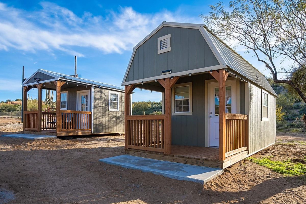 two tiny homes at Ride Out Ranch campground