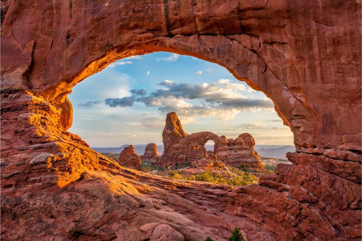 arches viewed through an arch at Arches National Park