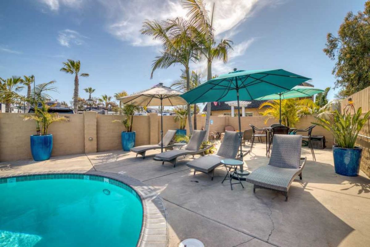 pool and poolchairs at San Diego RV campground