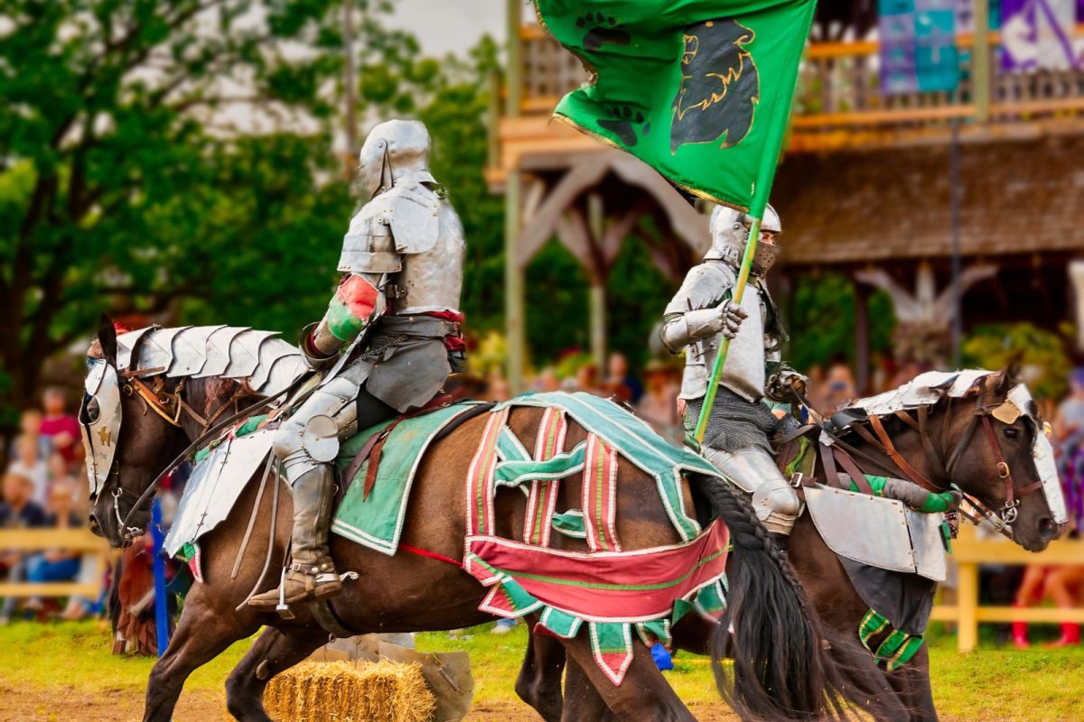 two knights on horses at renaissance festival